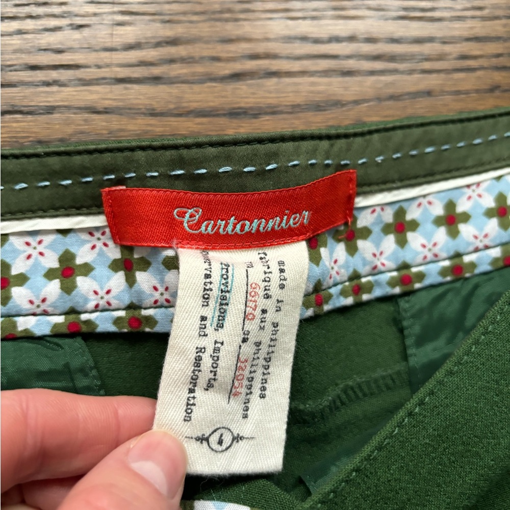 Anthropologie Cartonnier Green Stretch High-Rise Slim Straight Pants. Size 4 - Picture 6 of 10